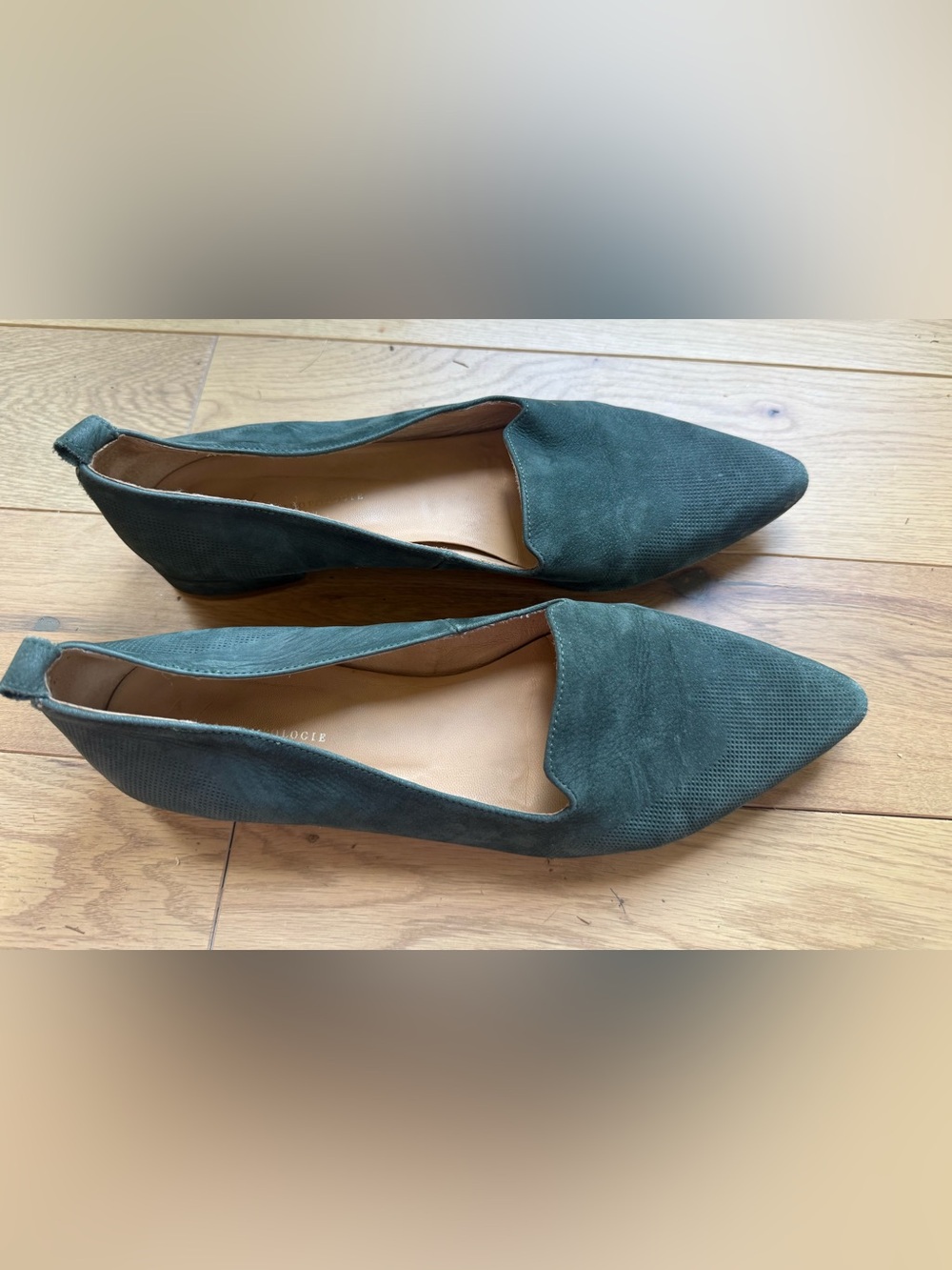 Anthropologie Pointed Suede Flats in Forest Green
